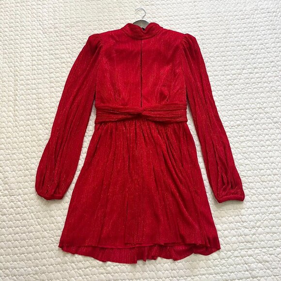 NWOT Rebecca Vallance Samantha Plisse Mini Dress Red Glitter Sparkle Holiday 8 - Picture 2 of 13